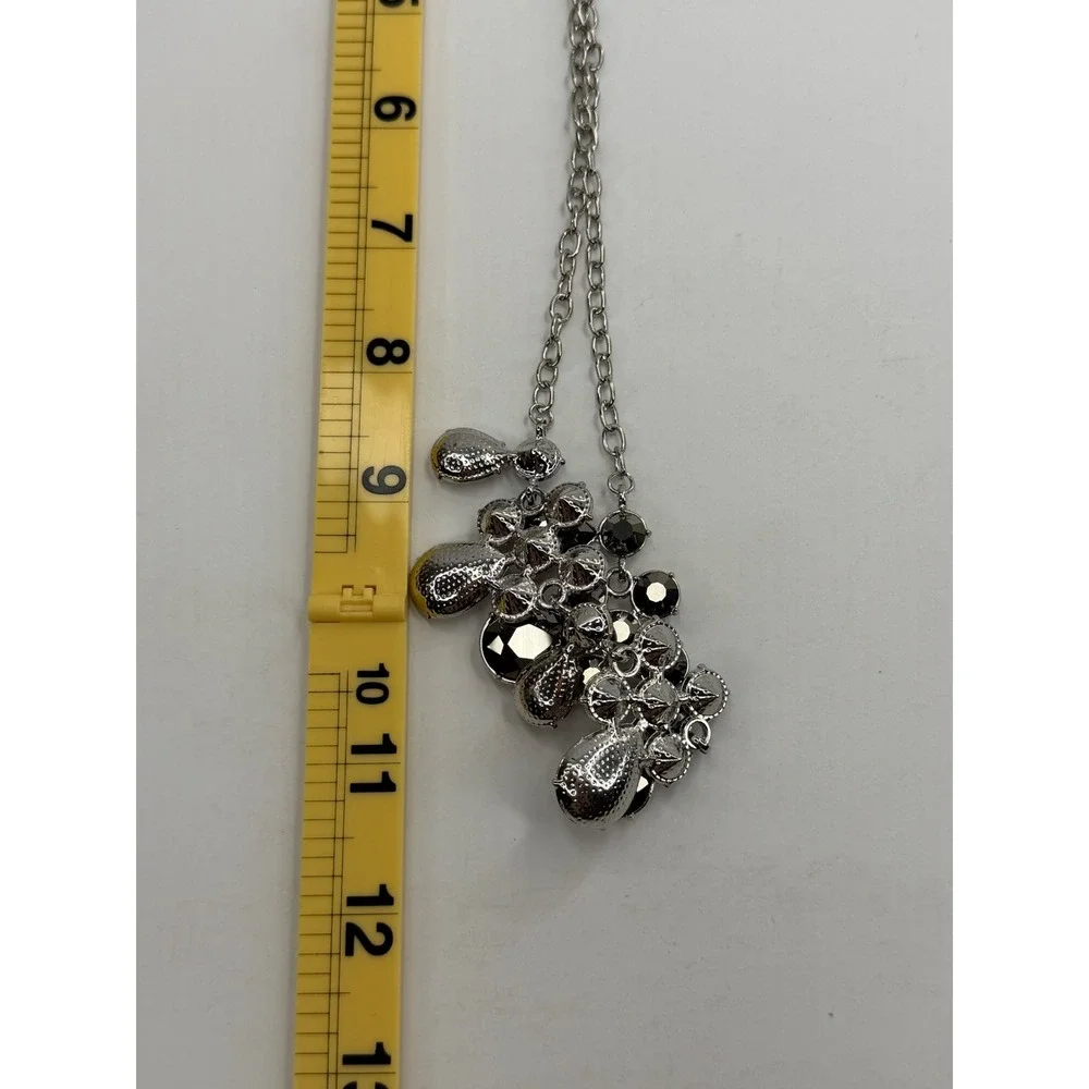 Dark Silver Tone Faceted Stone Statement Bib Necklace Gunmetal Grey Adjustable